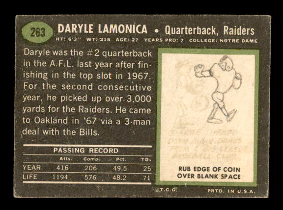 1969 Topps #263 Daryle Lamonica back image