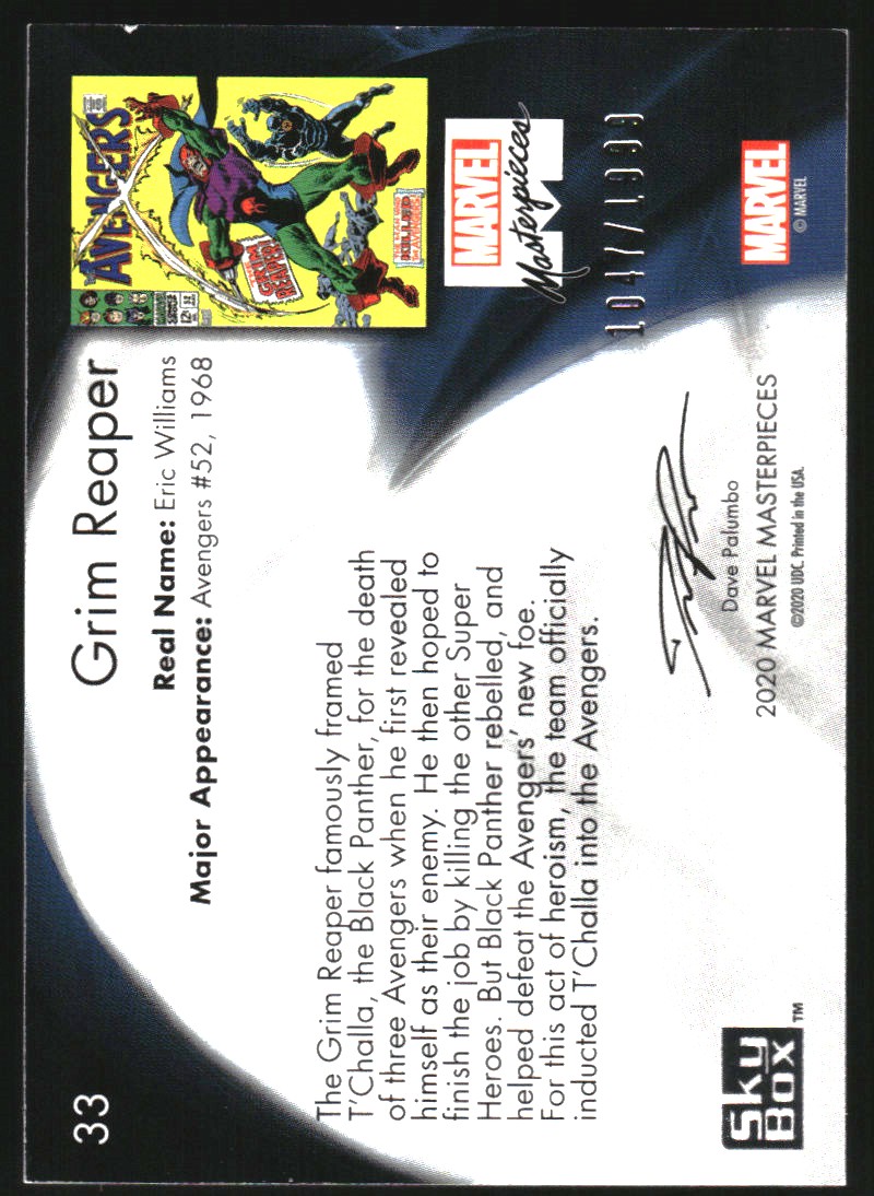 2020 Upper Deck Marvel Masterpieces #33 Grim Reaper/1999 back image