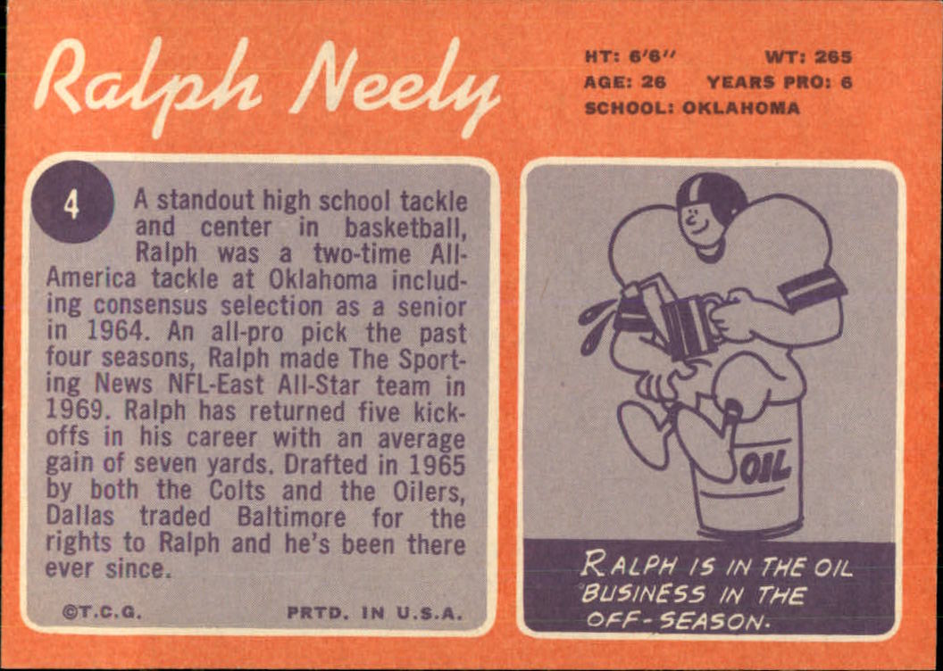 1970 Topps #4 Ralph Neely RC back image