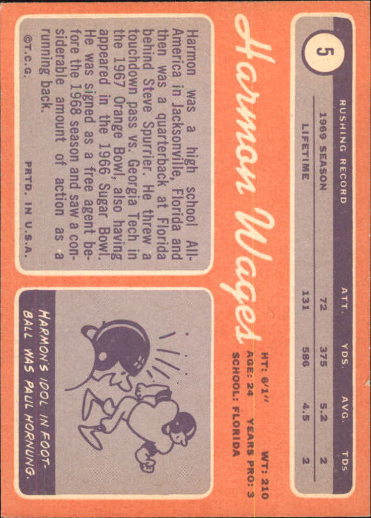 1970 Topps #5 Harmon Wages RC back image