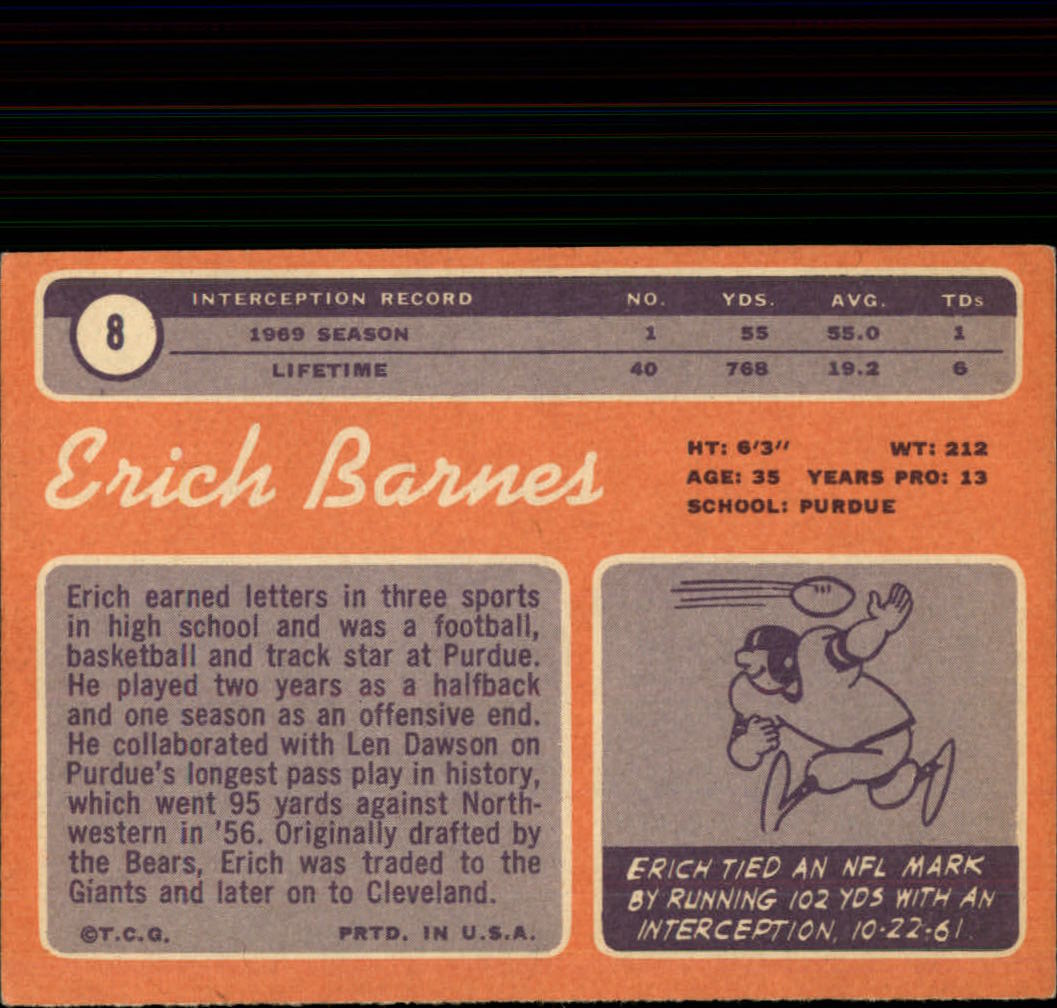 1970 Topps #8 Erich Barnes back image
