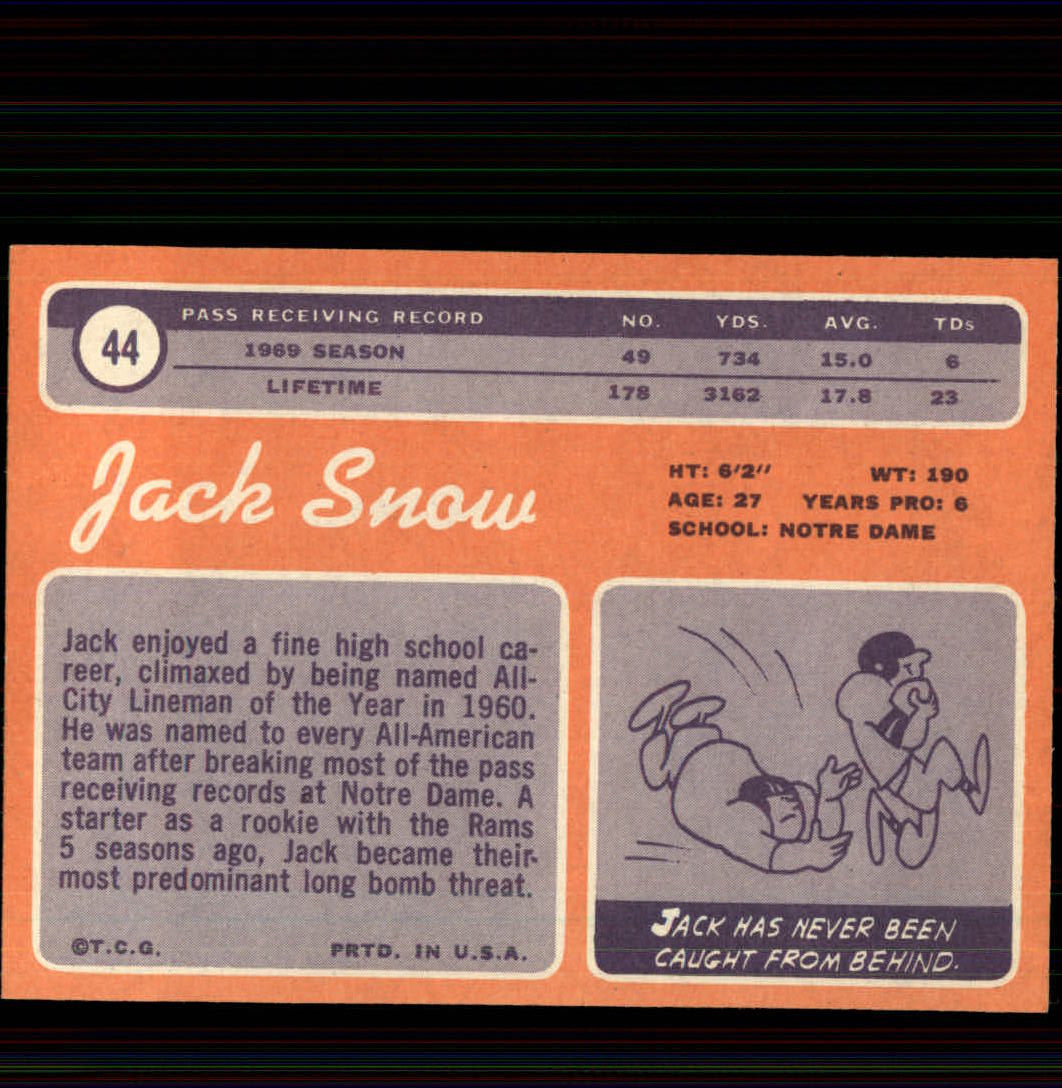 1970 Topps #44 Jack Snow back image