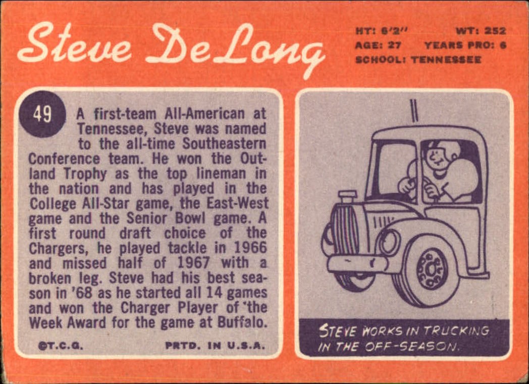 1970 Topps #49 Steve DeLong back image