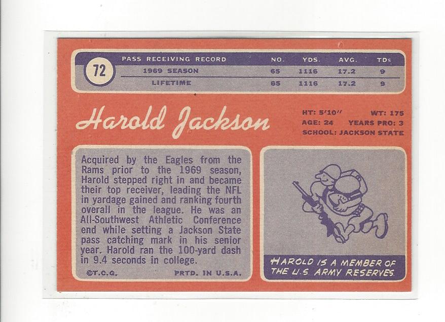 1970 Topps #72 Harold Jackson RC back image