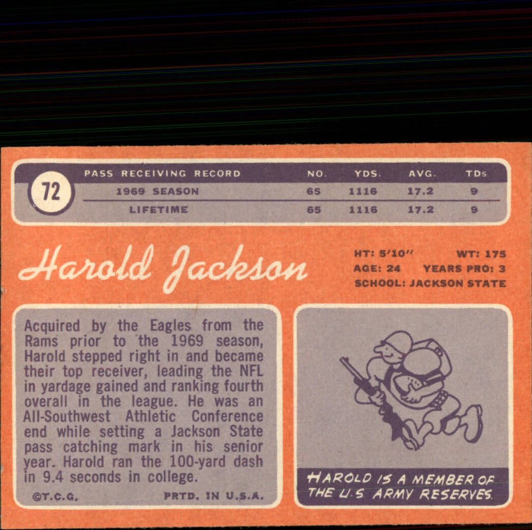 1970 Topps #72 Harold Jackson RC back image