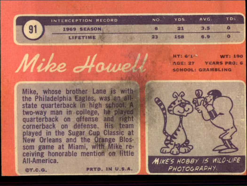 1970 Topps #91 Mike Howell RC back image