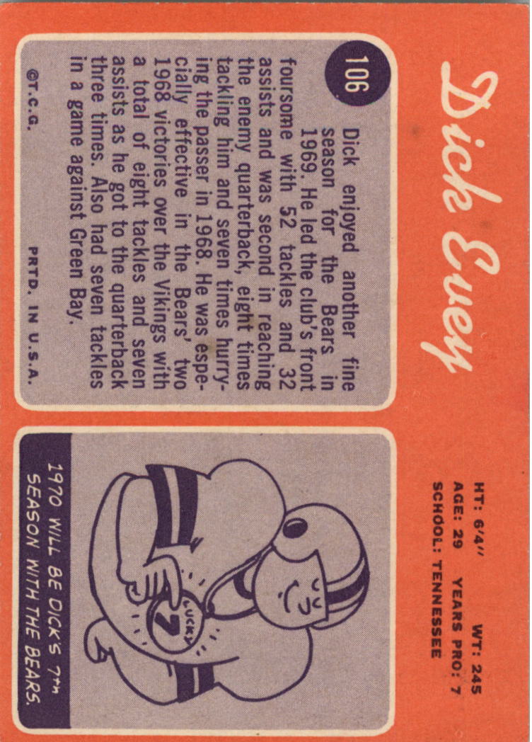 1970 Topps #106 Dick Evey back image