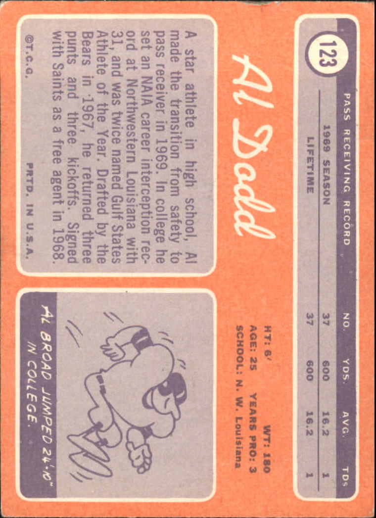 1970 Topps #123 Al Dodd RC back image