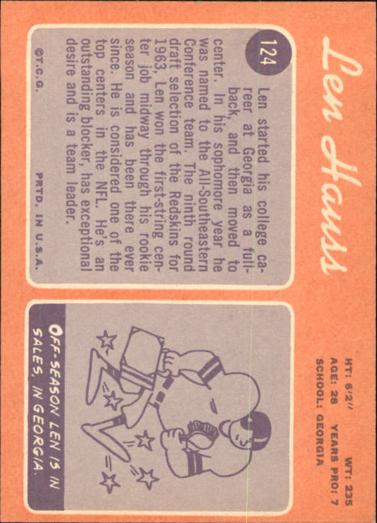 1970 Topps #124 Len Hauss - EX-MT