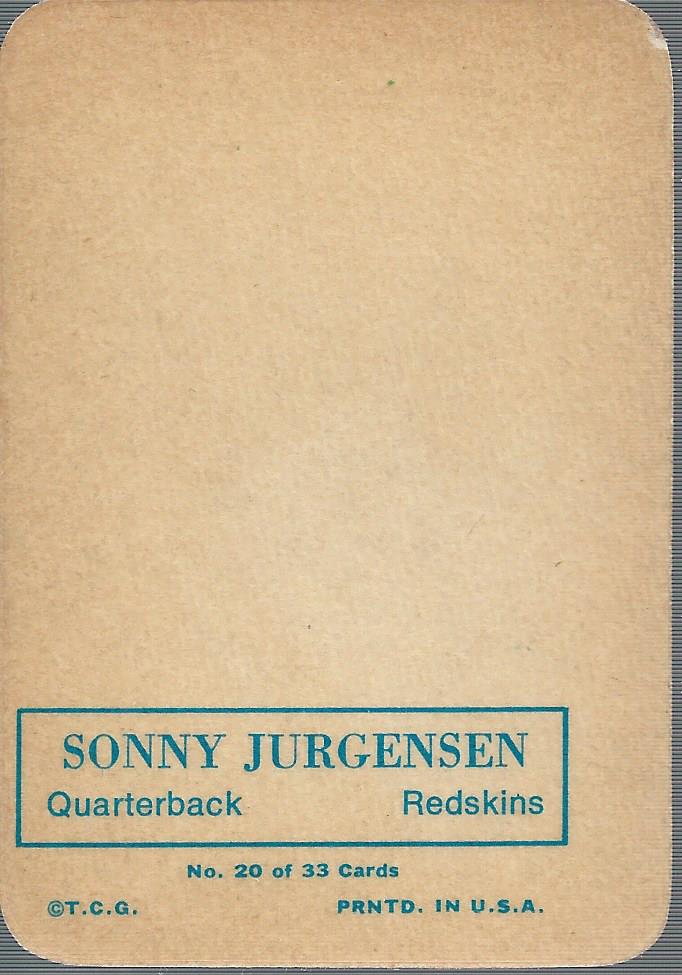 1970 Topps Glossy Inserts #20 Sonny Jurgensen back image
