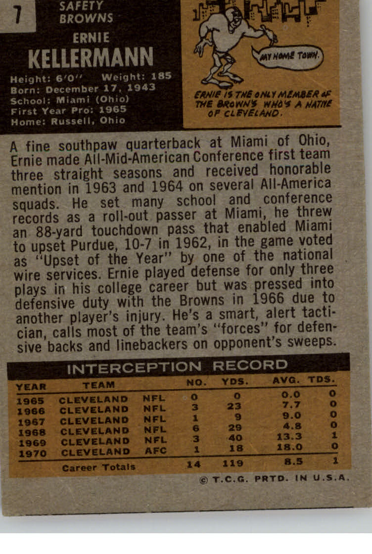 1971 Topps #7 Ernie Kellerman back image