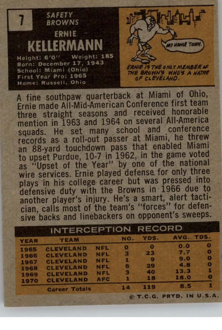 1971 Topps #7 Ernie Kellerman back image