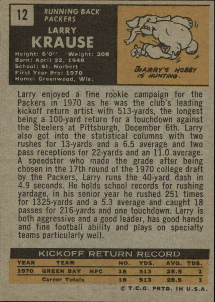 1971 Topps #12 Larry Krause RC back image