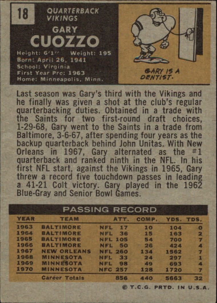 1971 Topps #18 Gary Cuozzo back image