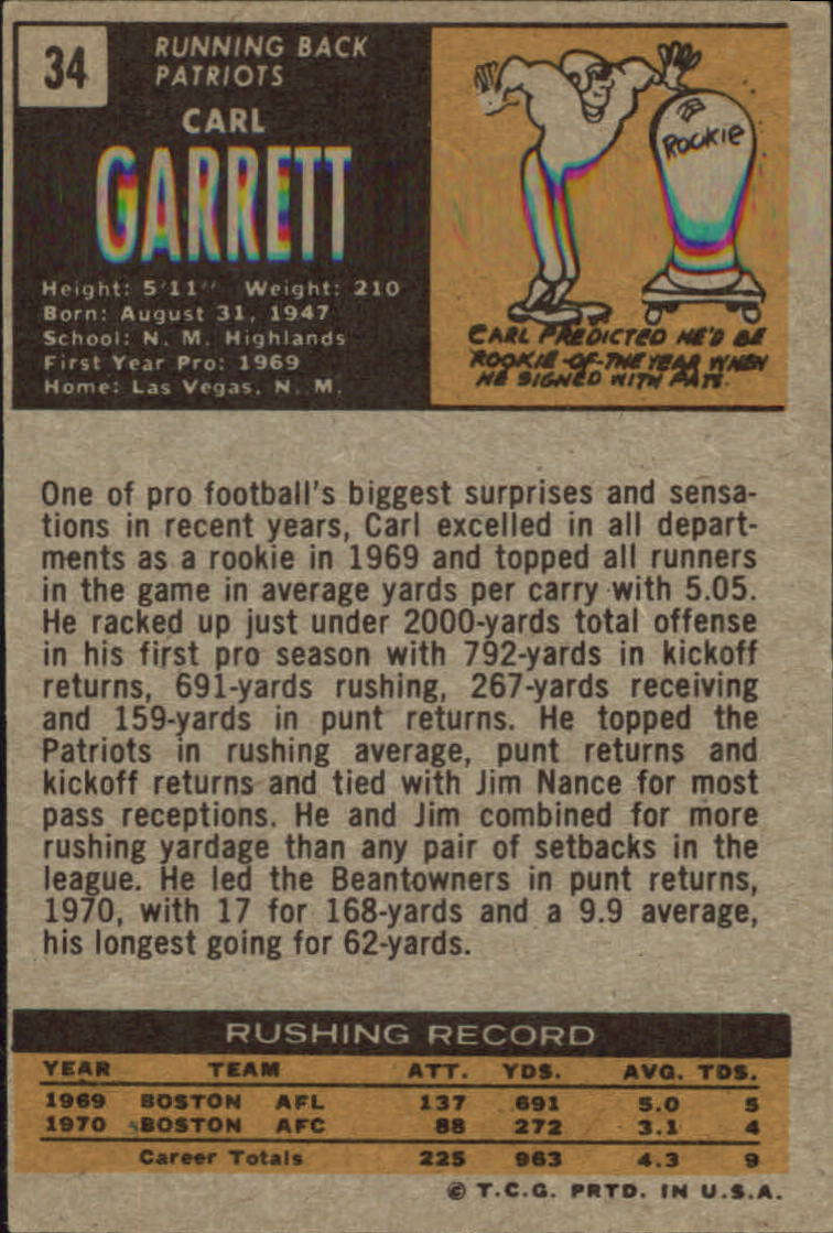 1971 Topps #34 Carl Garrett RC back image