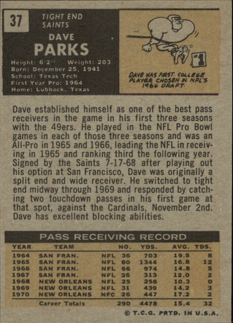 1971 Topps #37 Dave Parks back image
