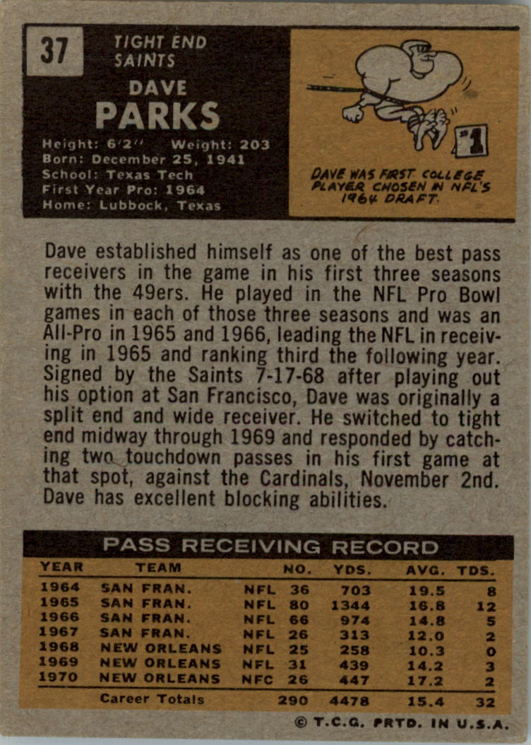 1971 Topps #37 Dave Parks back image