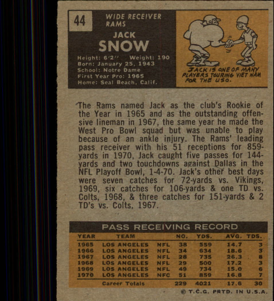 1971 Topps #44 Jack Snow back image