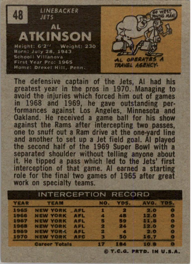 1971 Topps #48 Al Atkinson back image