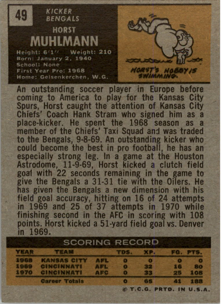 1971 Topps #49 Horst Muhlmann RC back image