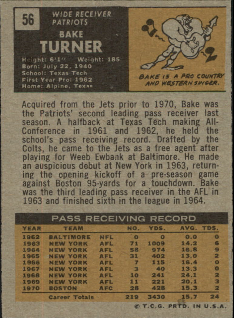 1971 Topps #56 Bake Turner back image