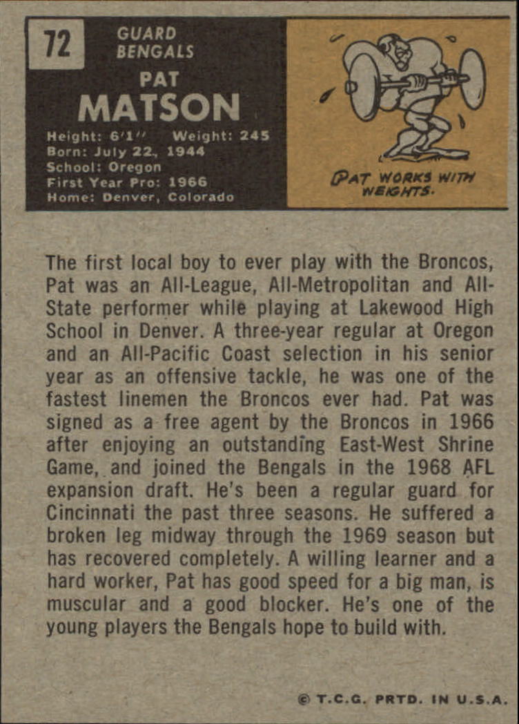1971 Topps #72 Pat Matson RC back image