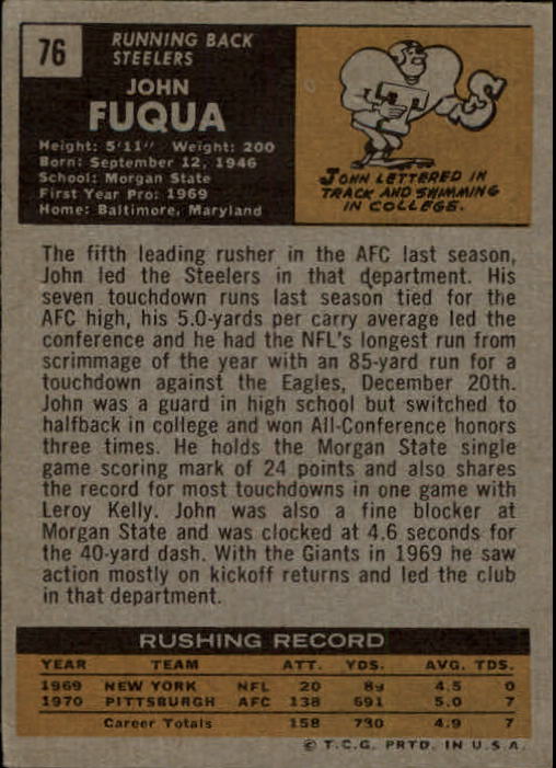 1971 Topps #76 John Fuqua RC back image