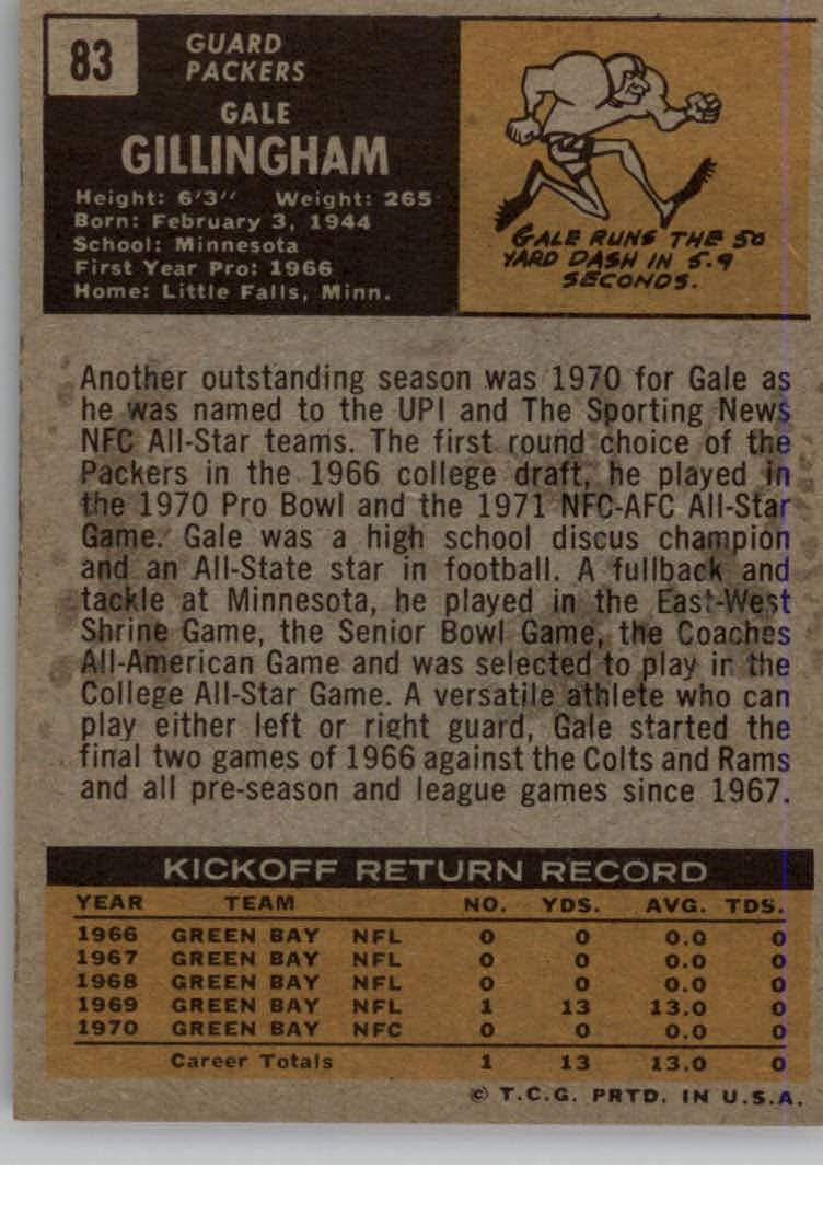 1971 Topps #83 Gale Gillingham back image