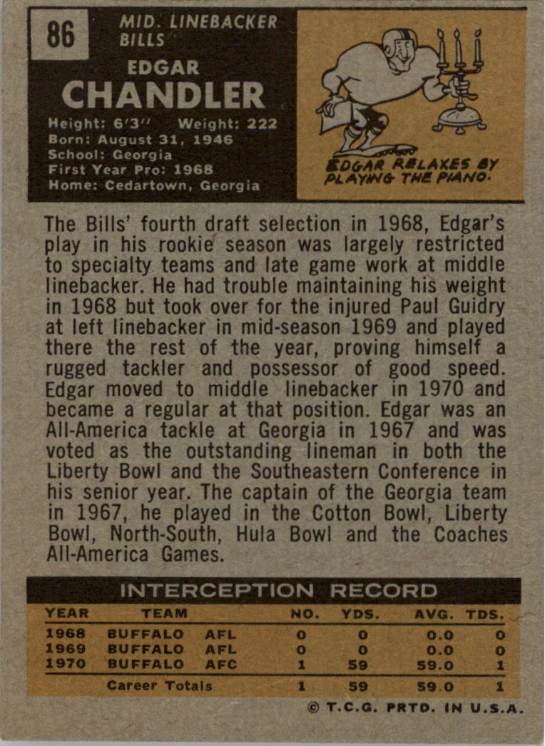 1971 Topps #86 Edgar Chandler RC back image