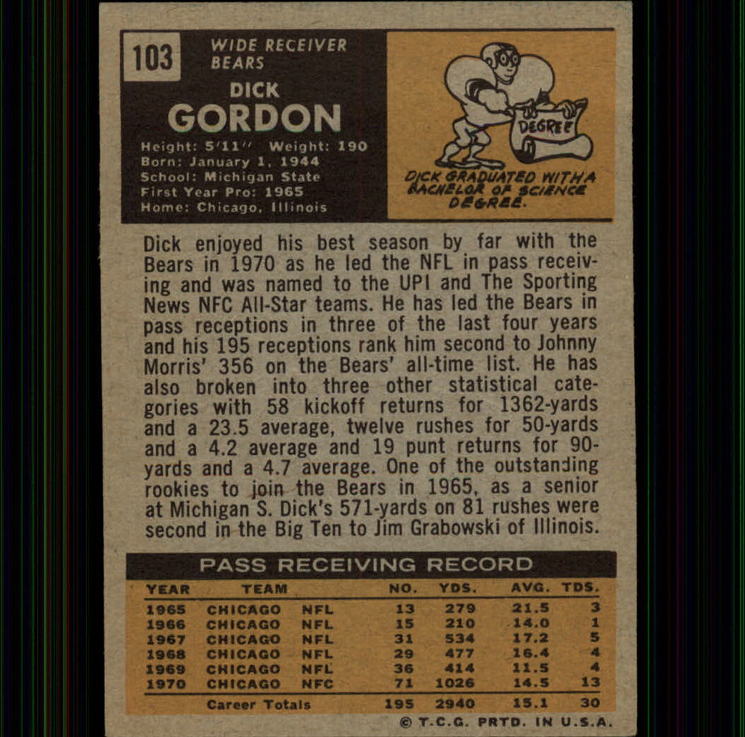 1971 Topps #103 Dick Gordon back image