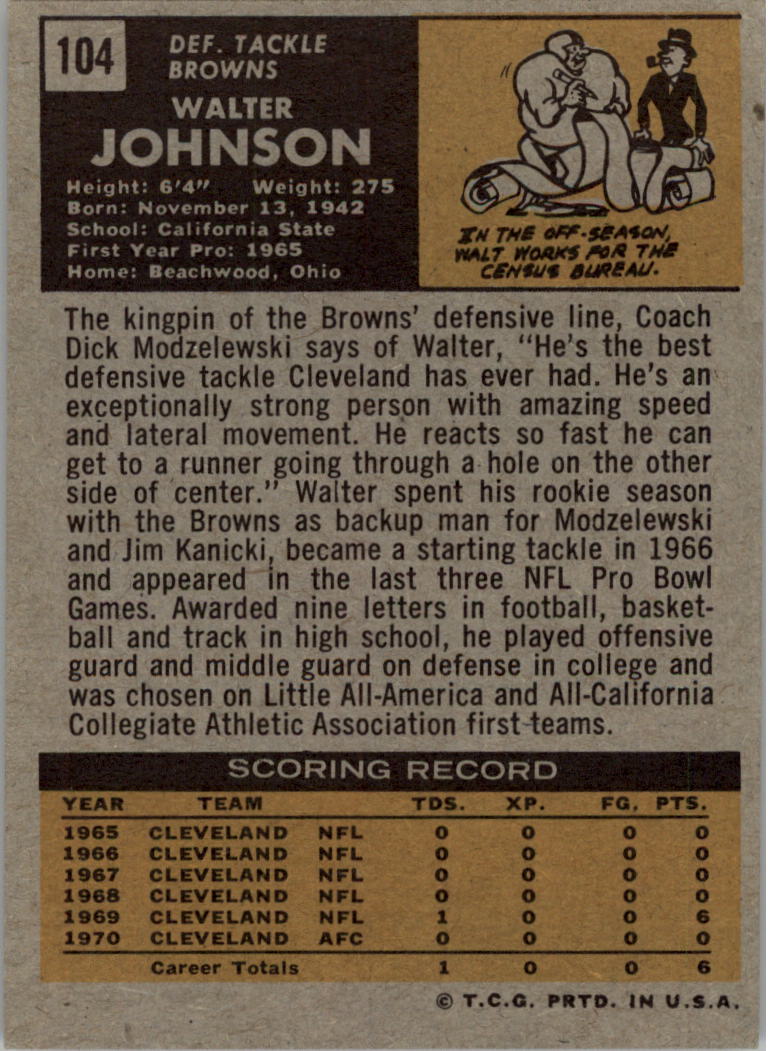1971 Topps #104 Walter Johnson back image