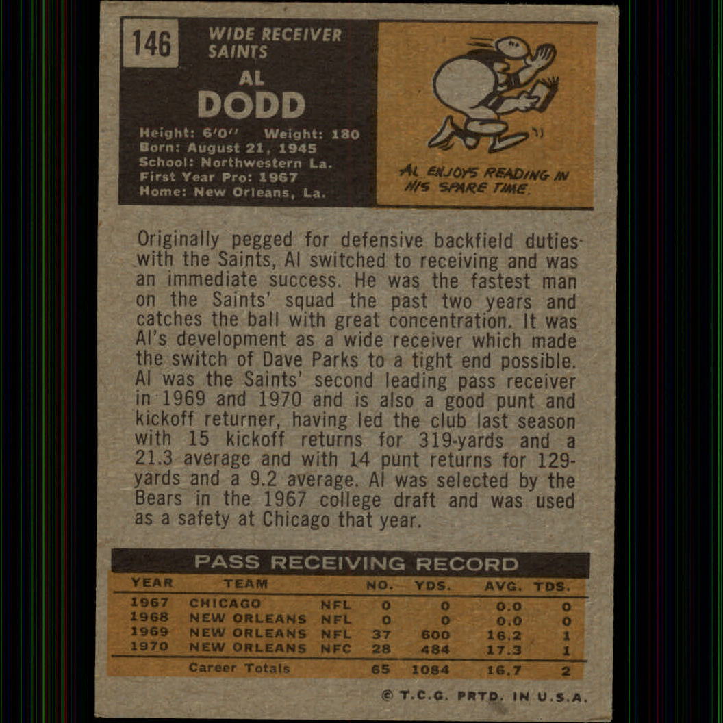 1971 Topps #146 Al Dodd back image