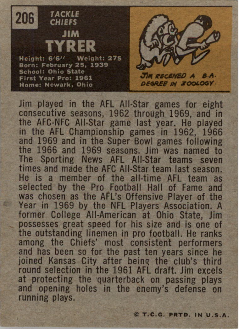 1971 Topps #206 Jim Tyrer back image