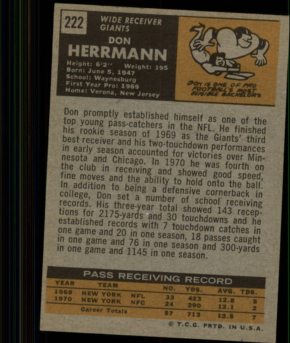 1971 Topps #222 Don Herrmann back image
