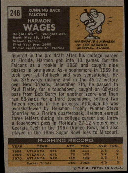 1971 Topps #246 Harmon Wages back image