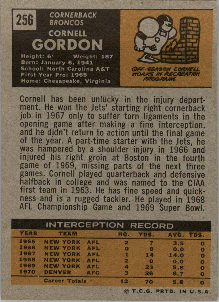 1971 Topps #256 Cornell Gordon back image