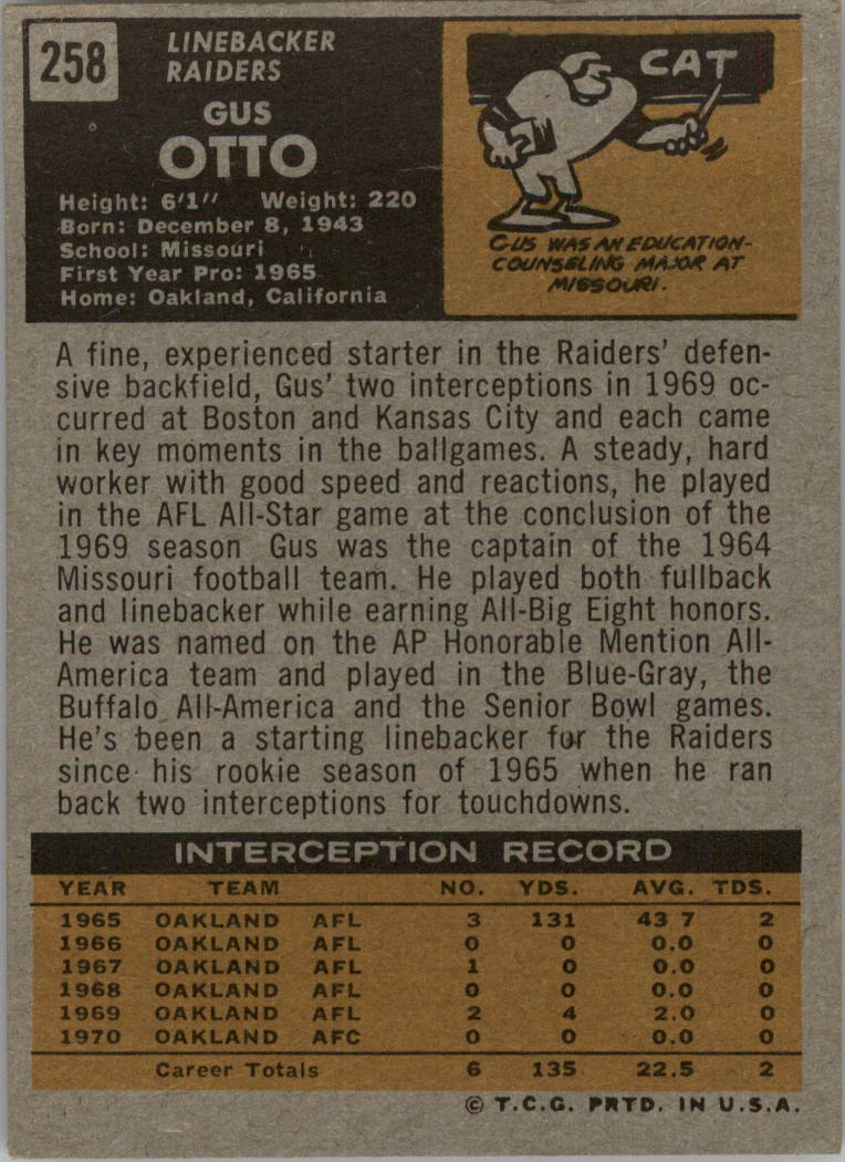 1971 Topps #258 Gus Otto back image