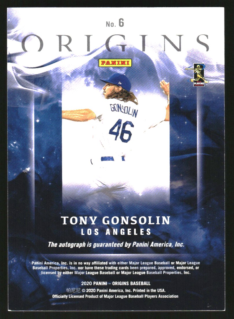 2020 Panini Origins Signatures #6 Tony Gonsolin back image
