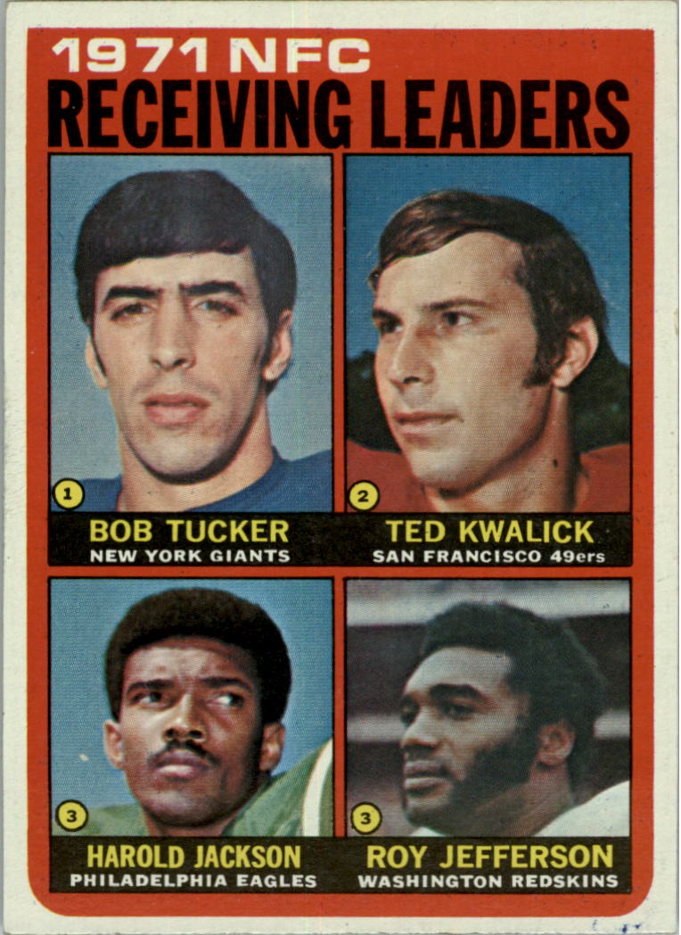 1972 Topps #6 NFC Receiving Leaders/Bob Tucker/Ted Kwalick/Harold  Jackson/Roy Jefferson - EX - Triple Play Sports Cards