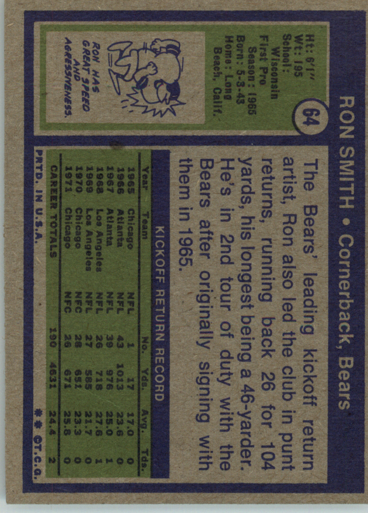 1972 Topps #64 Ron Smith back image
