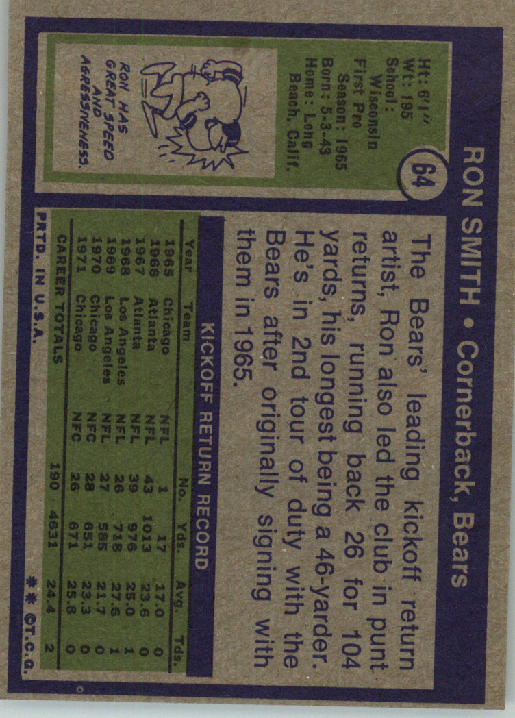 1972 Topps #64 Ron Smith back image