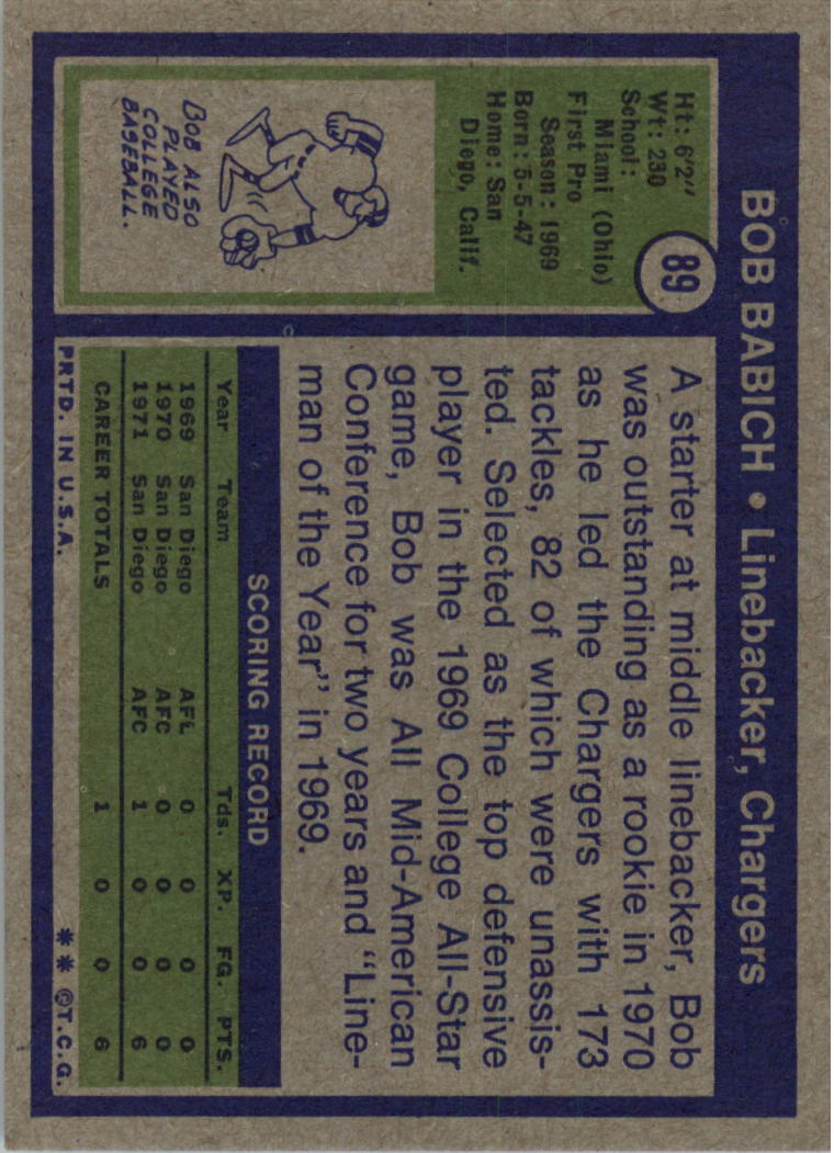 1972 Topps #89 Bob Babich RC back image