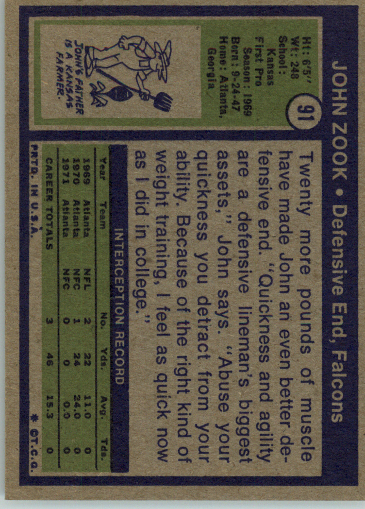 1972 Topps #91 John Zook back image