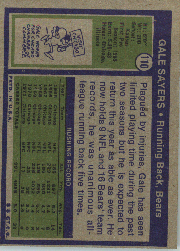 1972 Topps #110 Gale Sayers back image