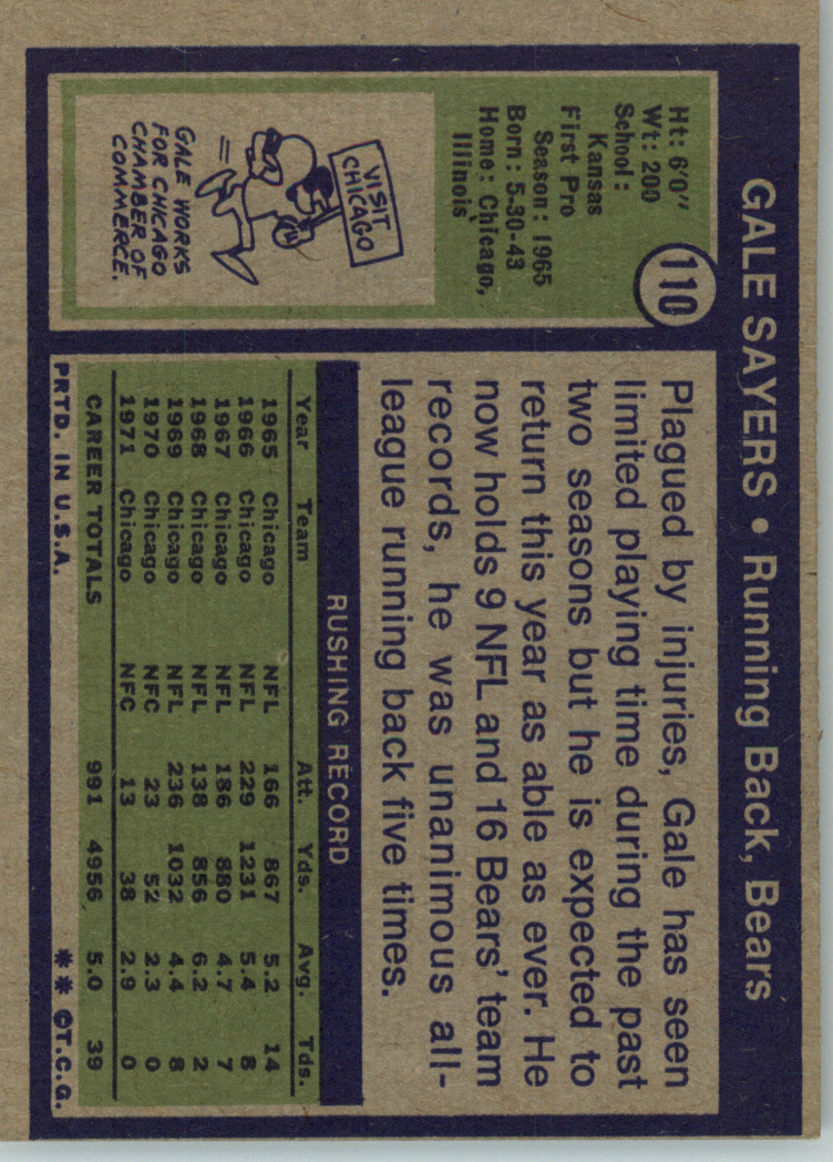 1972 Topps #110 Gale Sayers back image