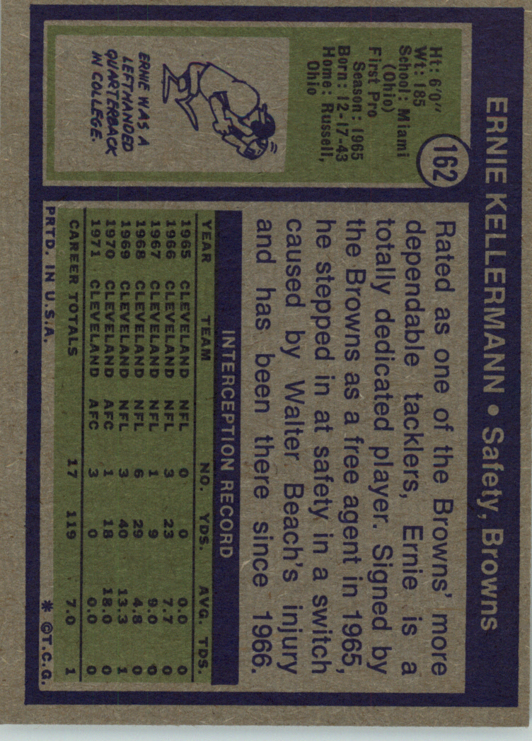 1972 Topps #162 Ernie Kellerman back image