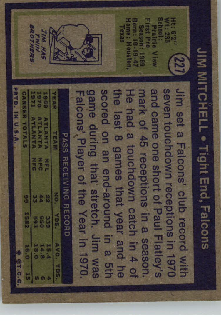 1972 Topps #227 Jim Mitchell back image