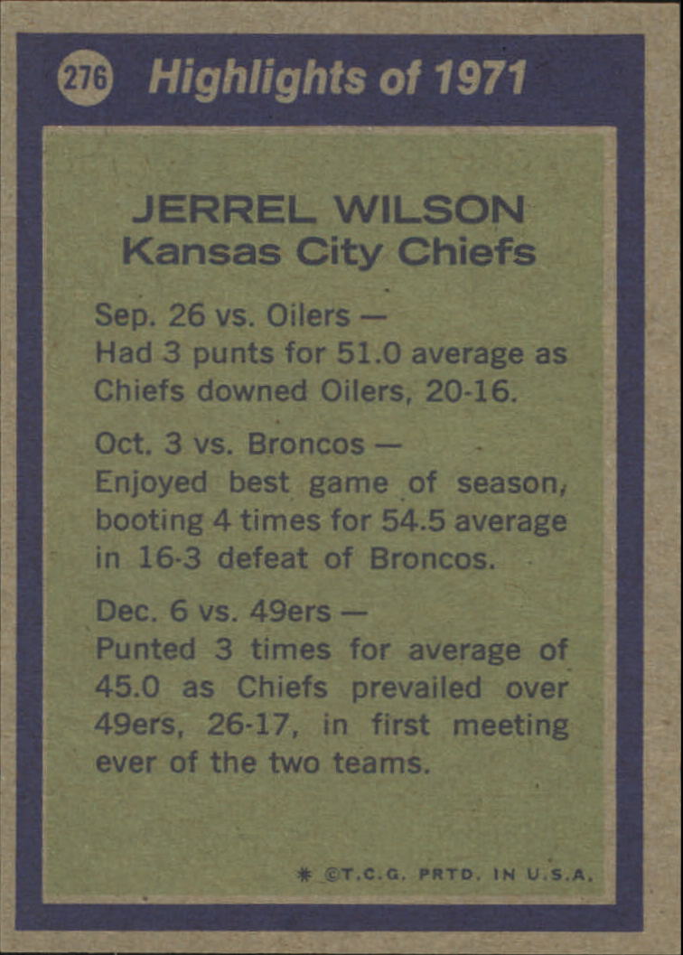 1972 Topps #276 Jerrel Wilson AP back image
