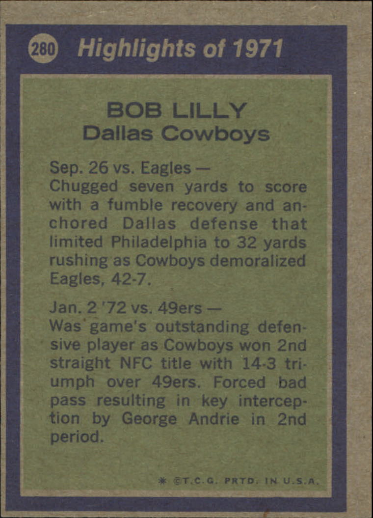 1972 Topps #280 Bob Lilly AP back image