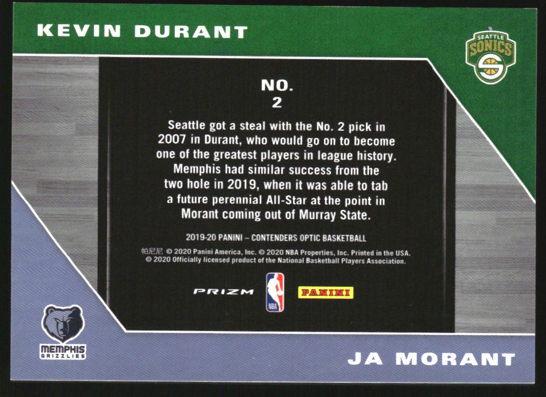 2019-20 Panini Contenders Optic Historic Picks #2 Kevin DurantJa Morant